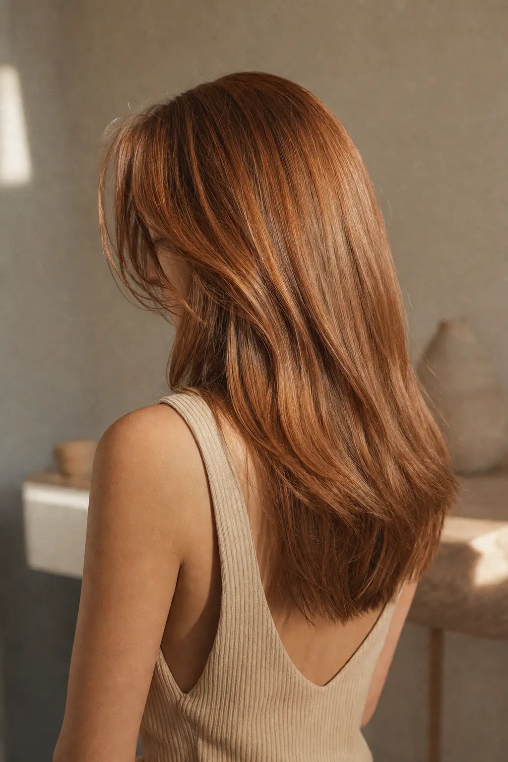 Soft copper gloss hair detail
